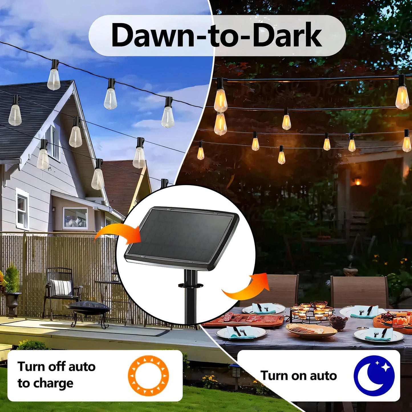Solar LED String Lights Outdoor Waterproof Shatterproof Black Wire