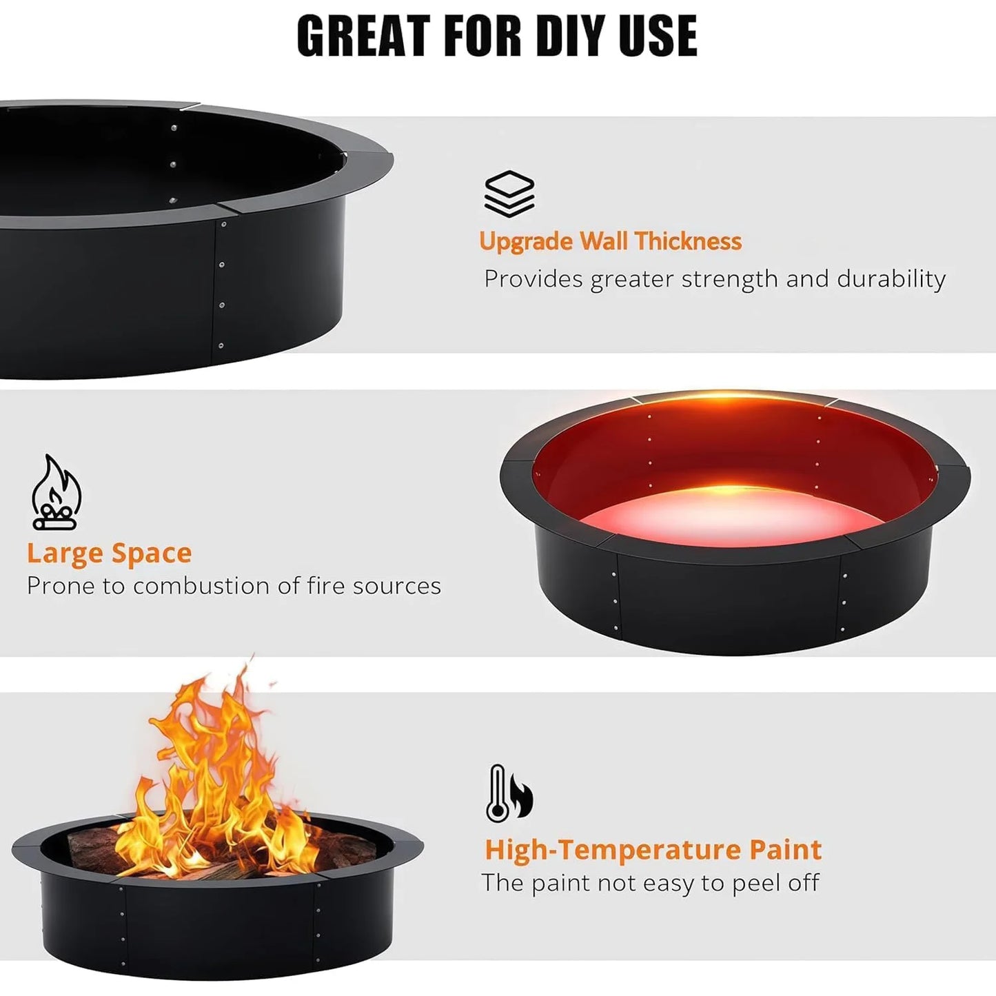 HiMISS Carbon Steel Fire Pit Ring For Outdoor Campfire