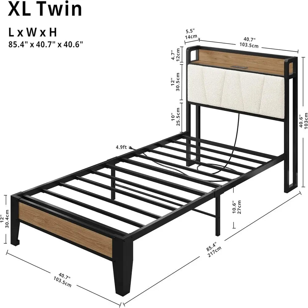 LIKIMIO Bed Frame With Storage Headboard And Charging Station