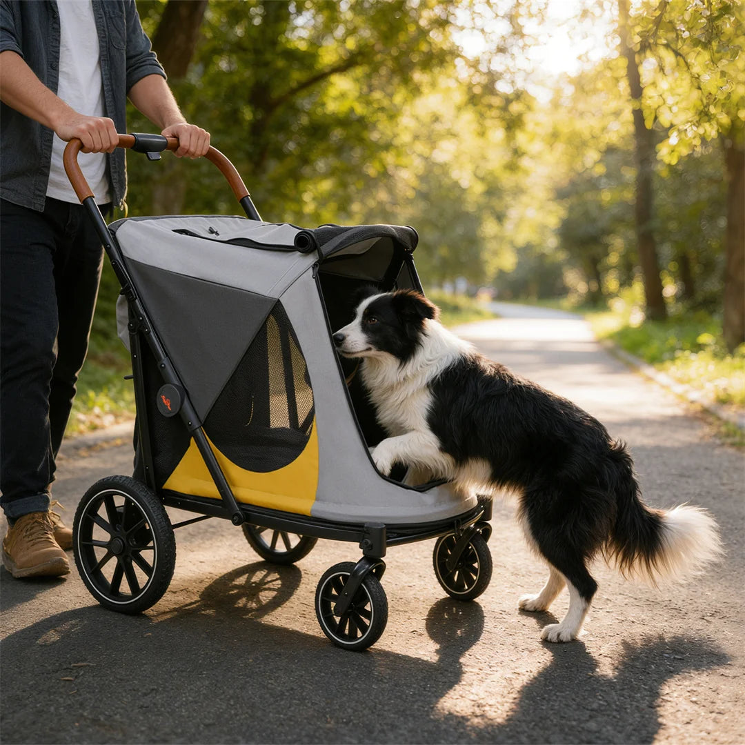 Portable Large Dog Stroller With One Click Folding Outdoor Use