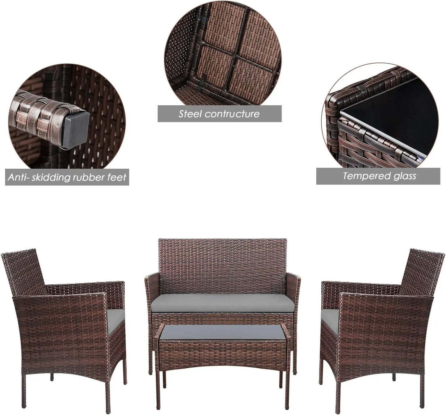 4 Piece Outdoor Patio Furniture Set Rattan Chair Wicker