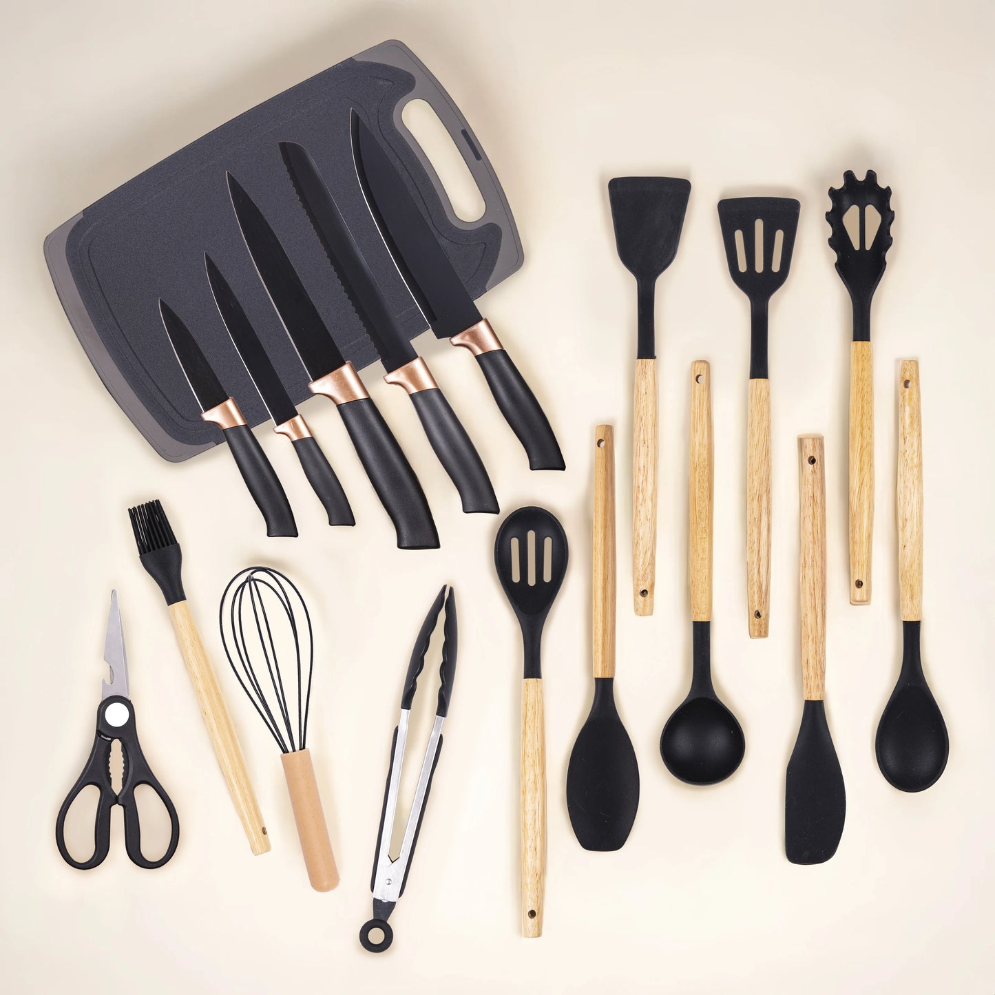 Professional Kitchen Knife Set With Silicone Utensils And Cutting Board