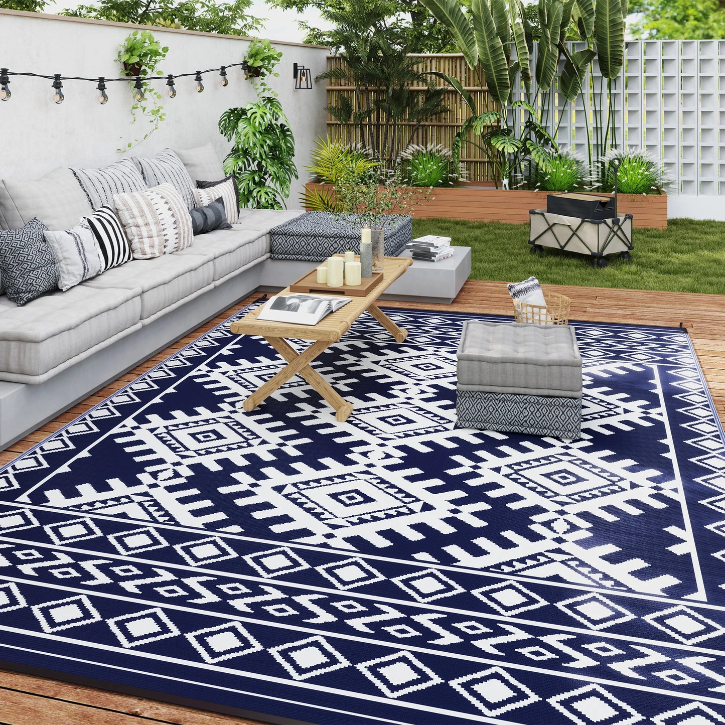 Modern Geometric Polypropylene Outdoor Area Rug For Patio