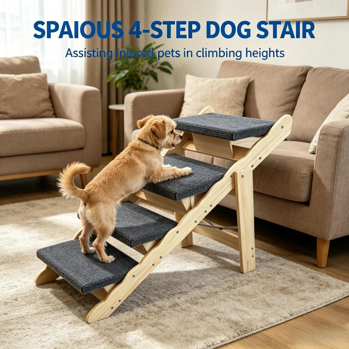 HiMISS 2 In 1 Collapsible Wooden Dog Stairs Ramp AntiSlip