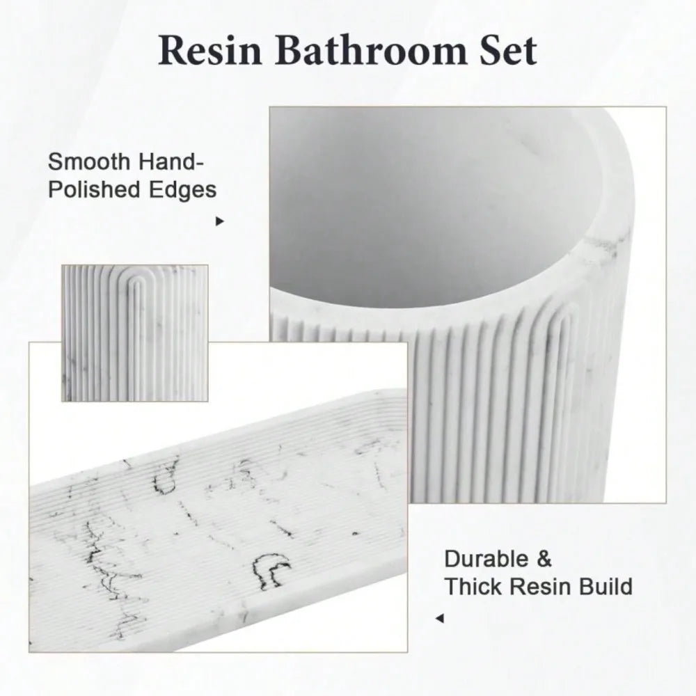 Resin Bathroom Set Toothbrush Holder Soap Dispenser Qtip Holder Tumbler