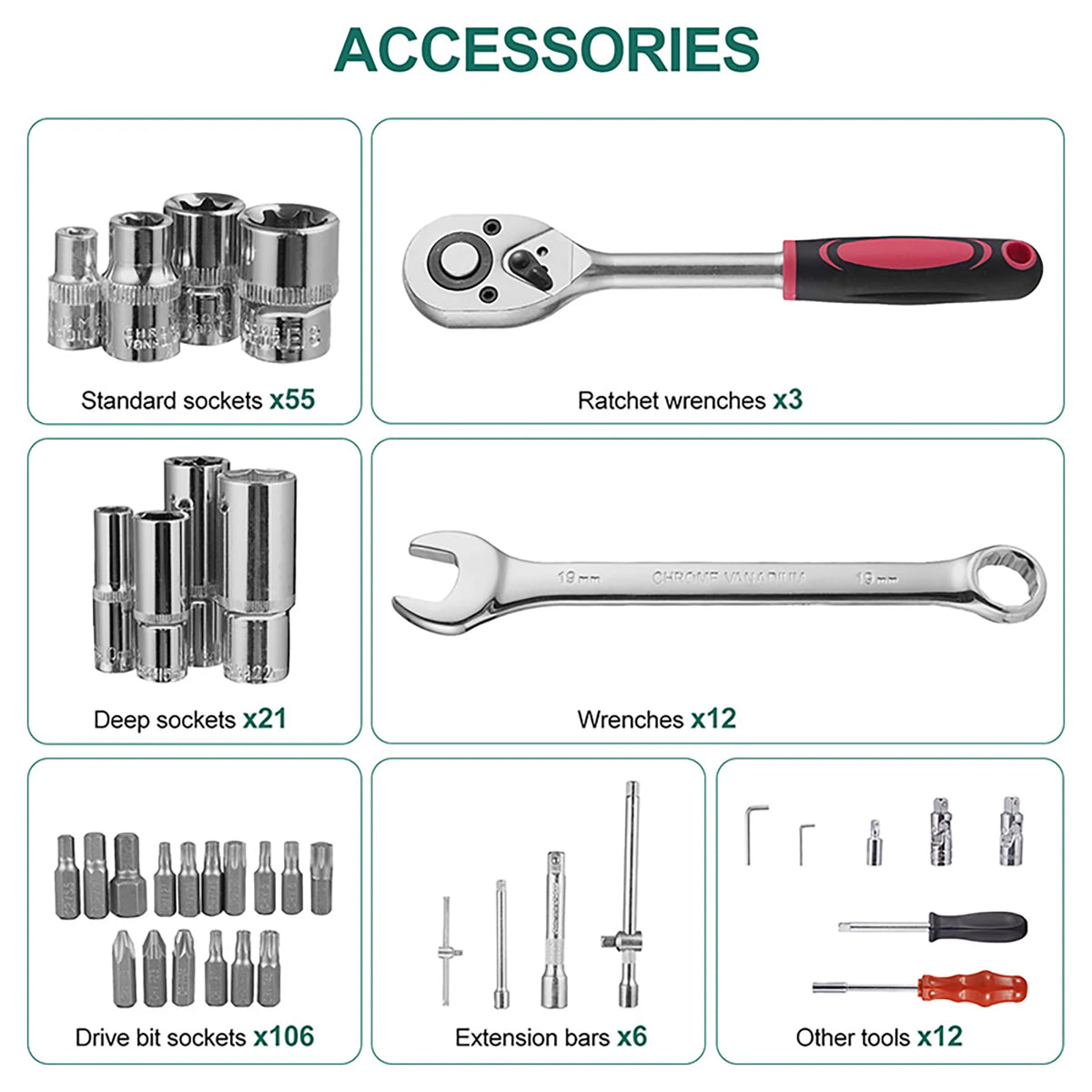 Automotive Socket Wrench Tool Kit with Portable Storage Case