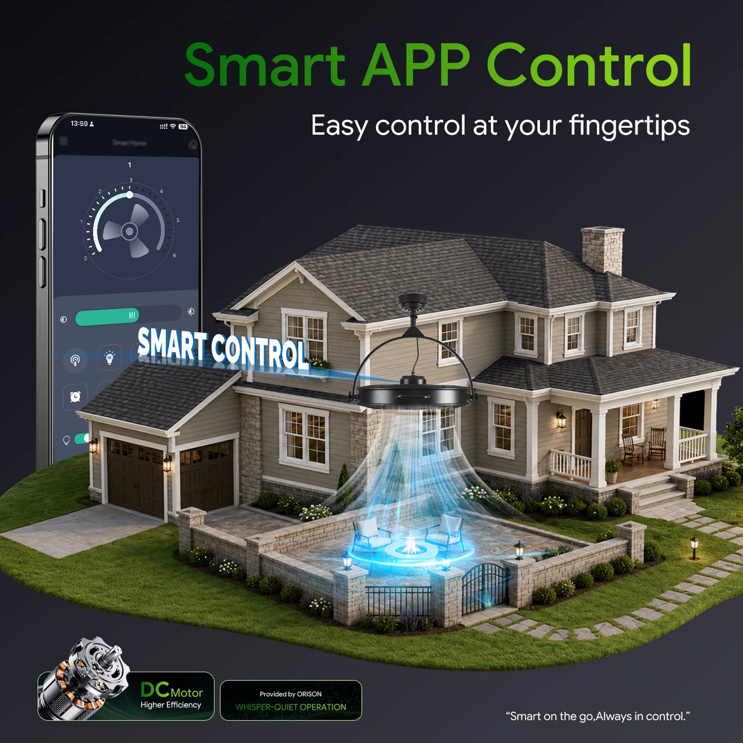 Orison Outdoor Ceiling Fan Remote App Control Plug In Dimmable