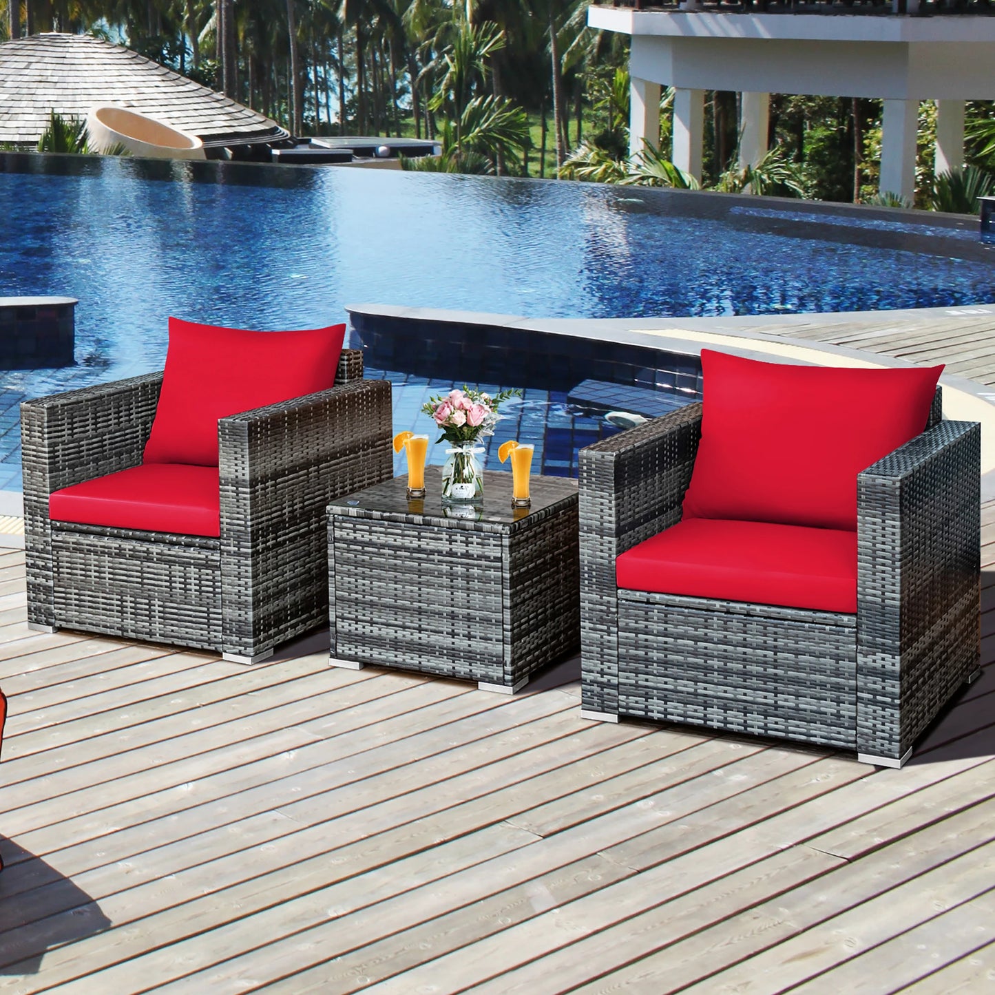 HOMASIS Patio Rattan Bistro Set Cushioned Seating Outdoor
