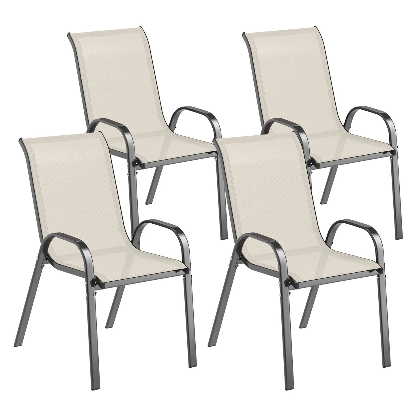 Set Of 4 Outdoor Stackable Patio Dining Chairs With Metal Frames