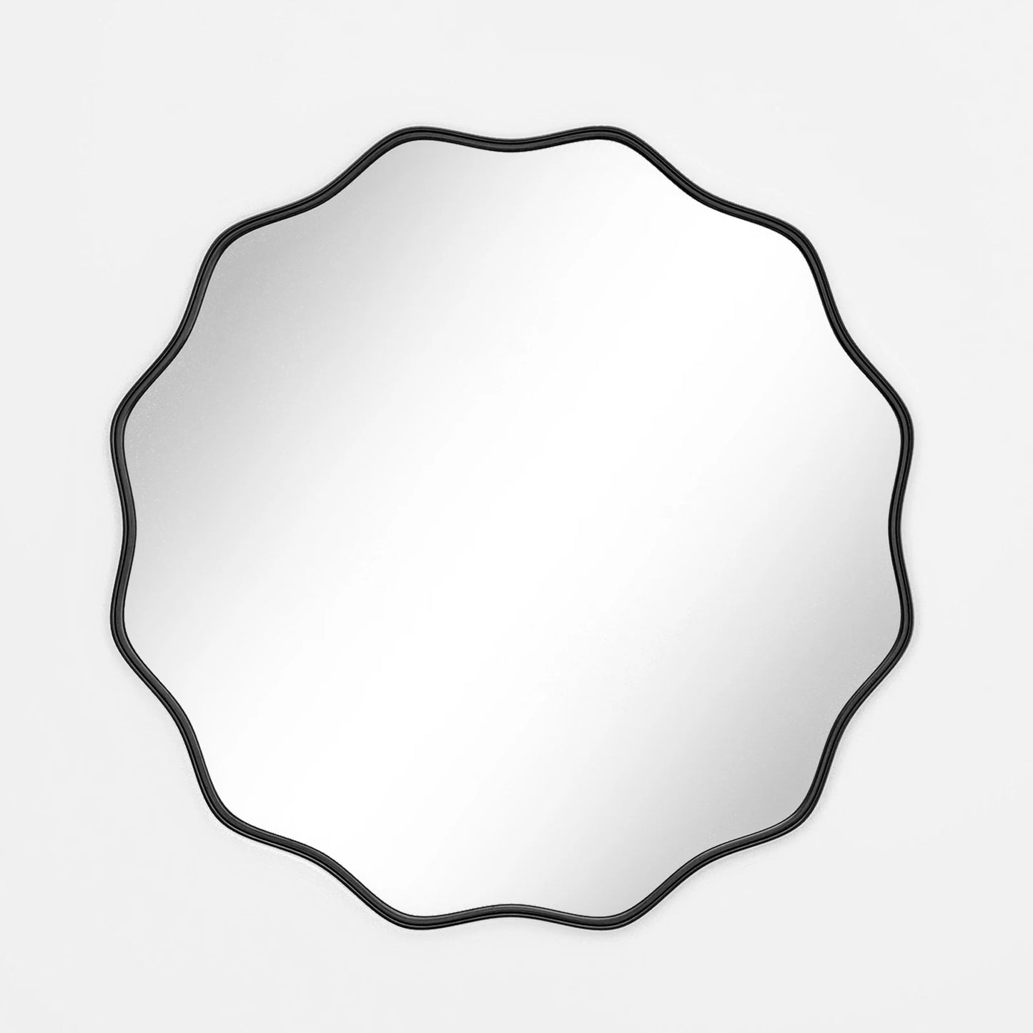 BEAUTYPEAK Wavy Round Bathroom Mirror Decorative With Deep Frame
