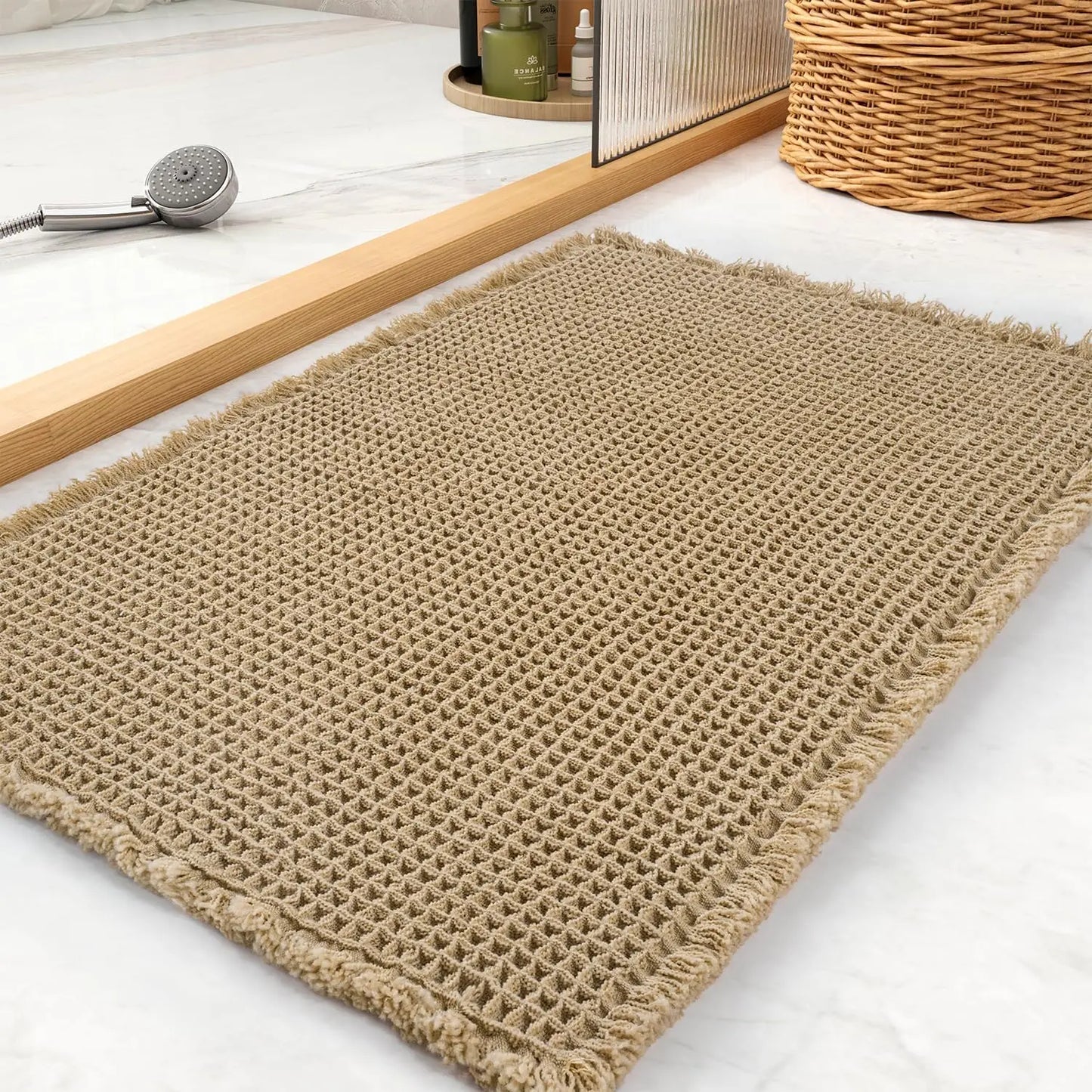 Non Slip Waffle Bath Mat Set, Super Absorbent, Machine Washable