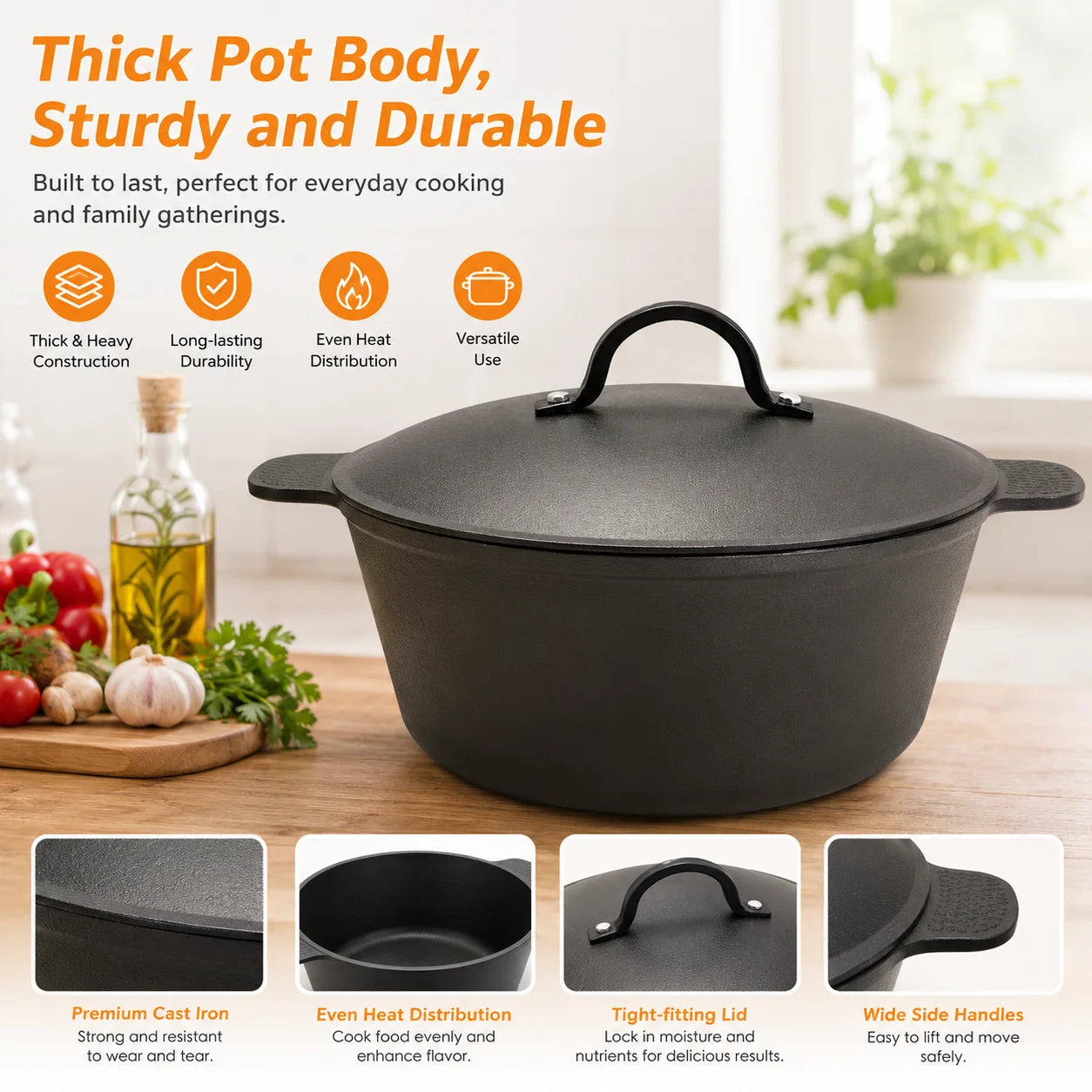 HANSMART Lightweight Cast Iron Dutch Oven Nonstick Cookware