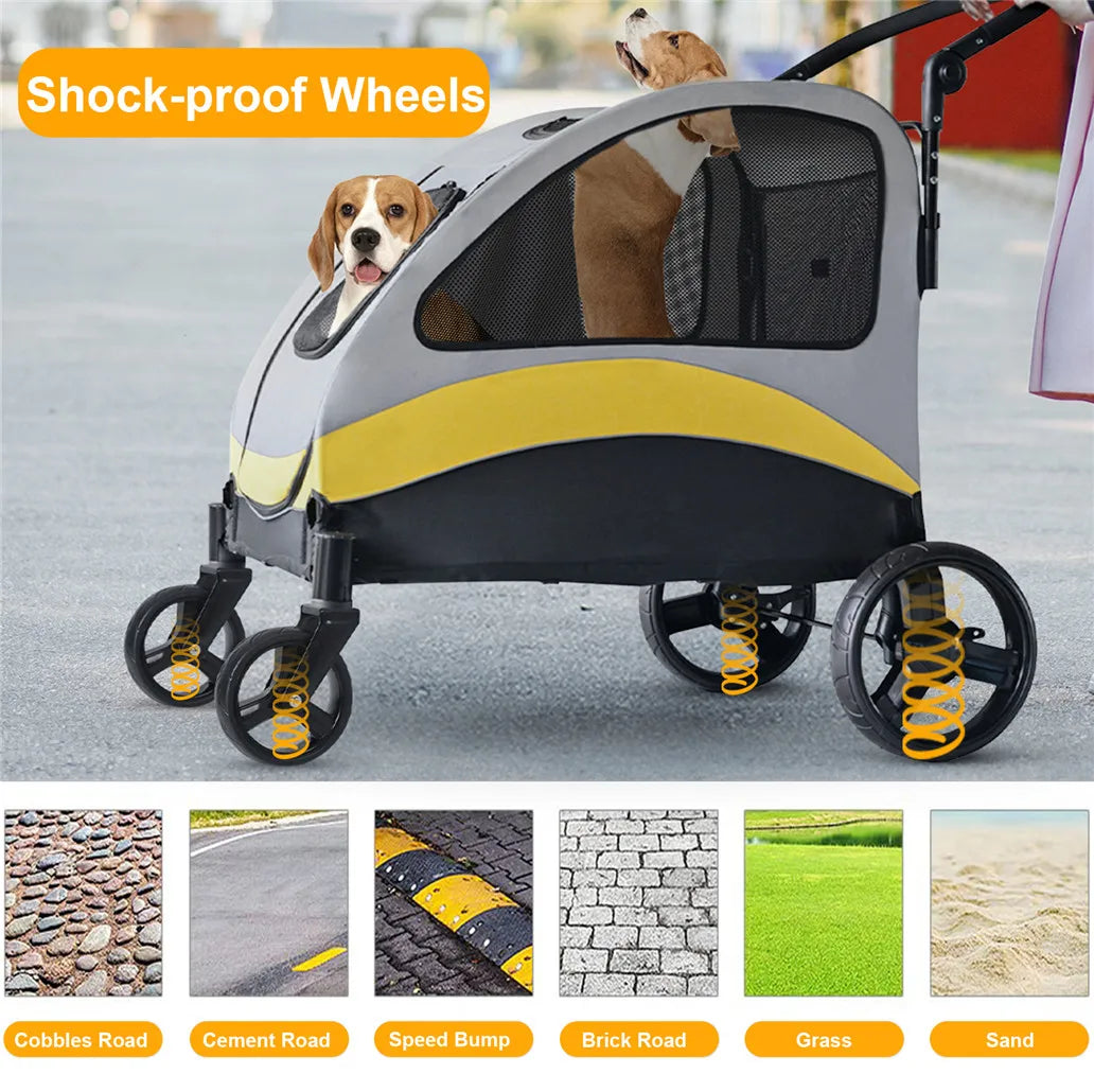 Premium All Breeds Dog Stroller Pram 4 Wheel Foldable Cart