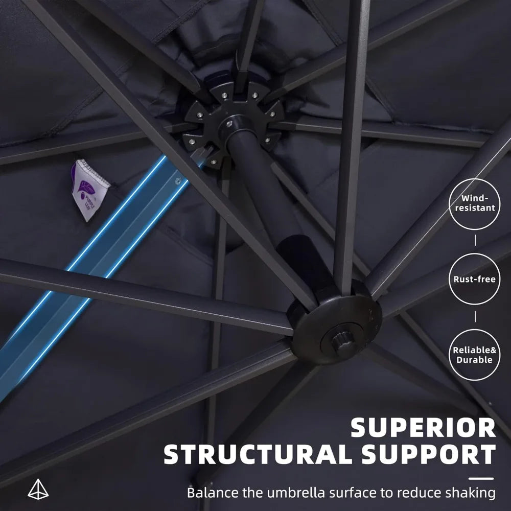 Aluminum Cantilever Patio Umbrella Rectangular Offset With 360 Degree Rotation