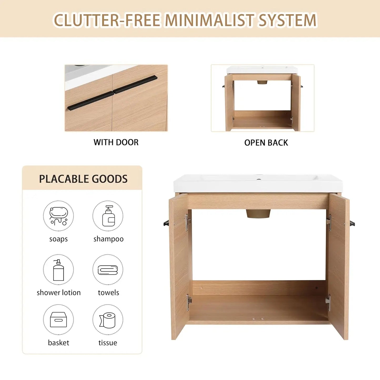 Floating Bathroom Vanity With Sink Wall Mounted Premium Plywood Construction