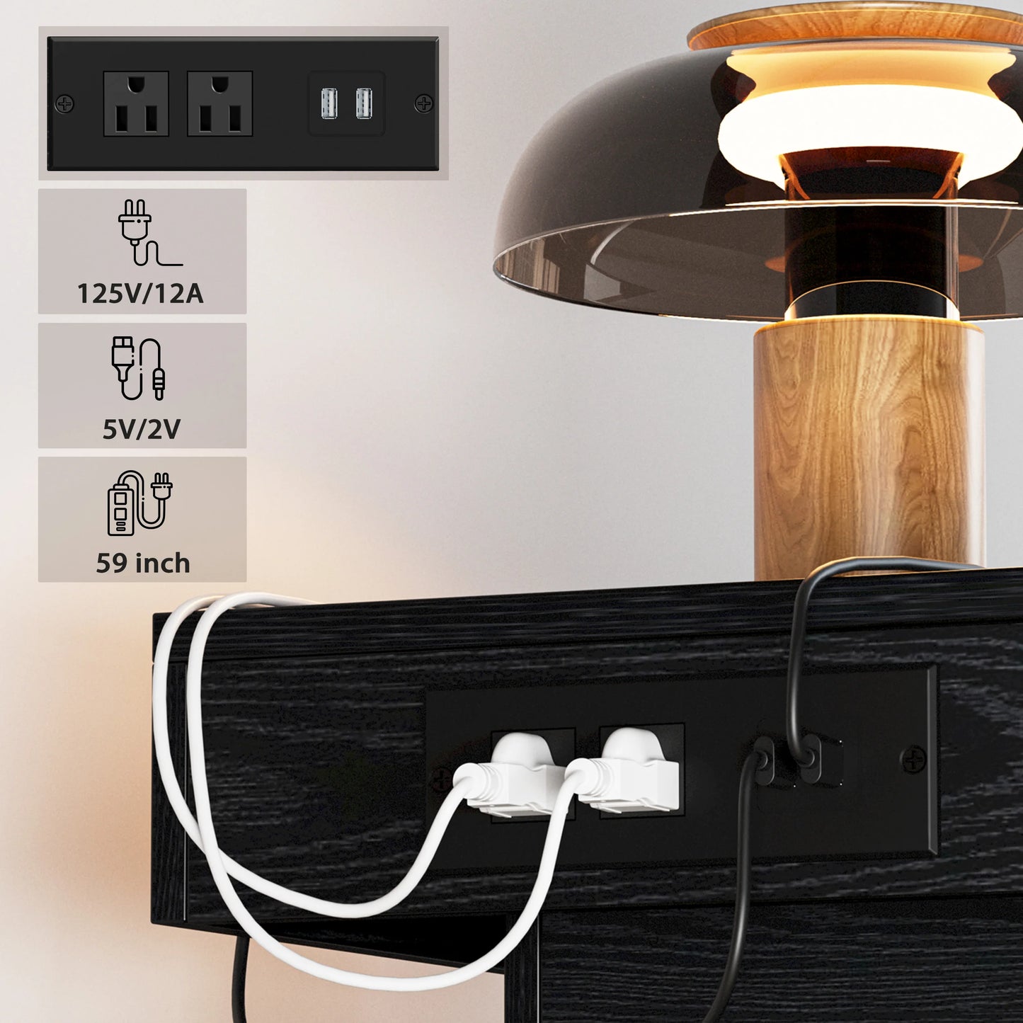 LIKIMIO Nightstand With Charging Station And Led Light Drawers