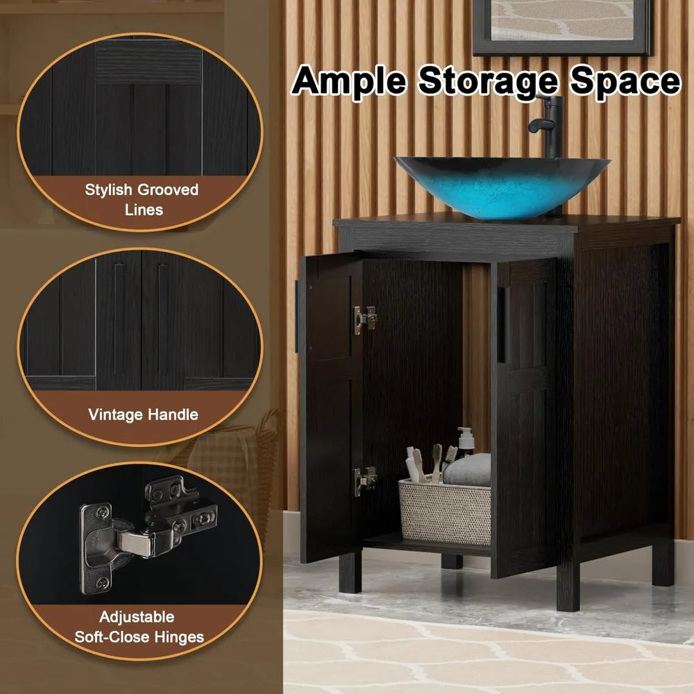 XIAOLANG Modern Grooved Vanity Cabinet With Vessel Sink