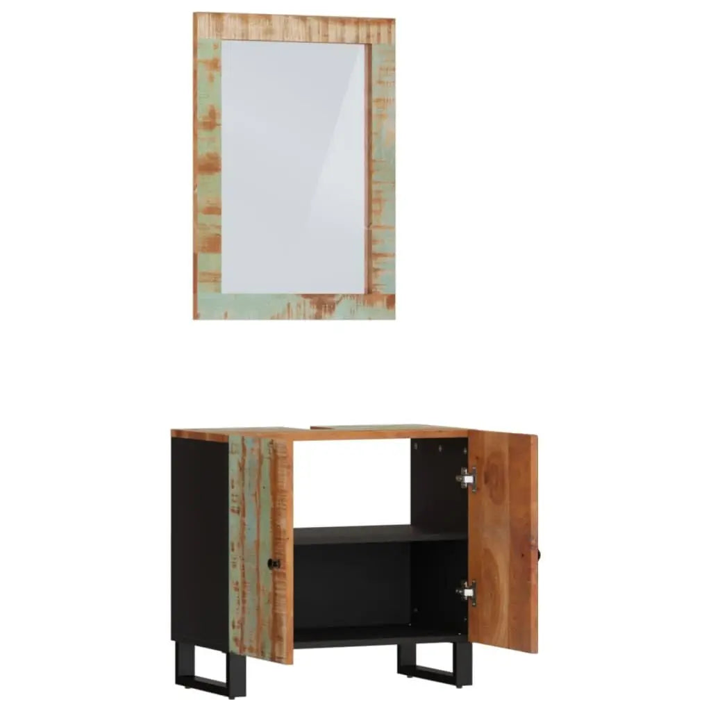 Rustic Reclaimed Wood Farmhouse Bathroom Vanity Set With Mirror