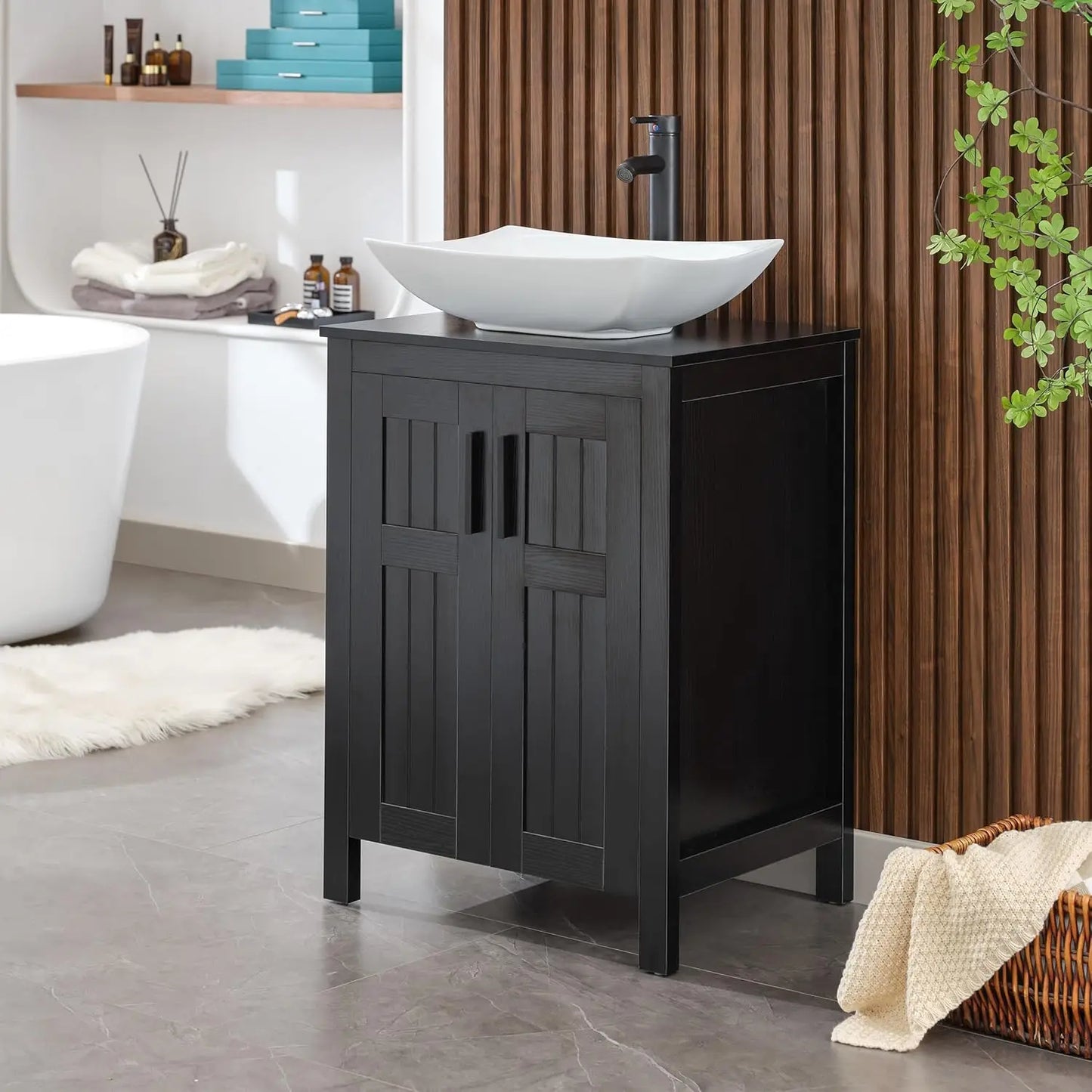 XIAOLANG Modern Grooved Vanity Cabinet With Vessel Sink