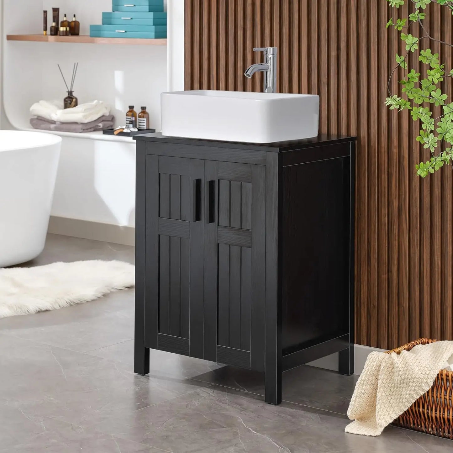 XIAOLANG Modern Grooved Vanity Cabinet With Vessel Sink