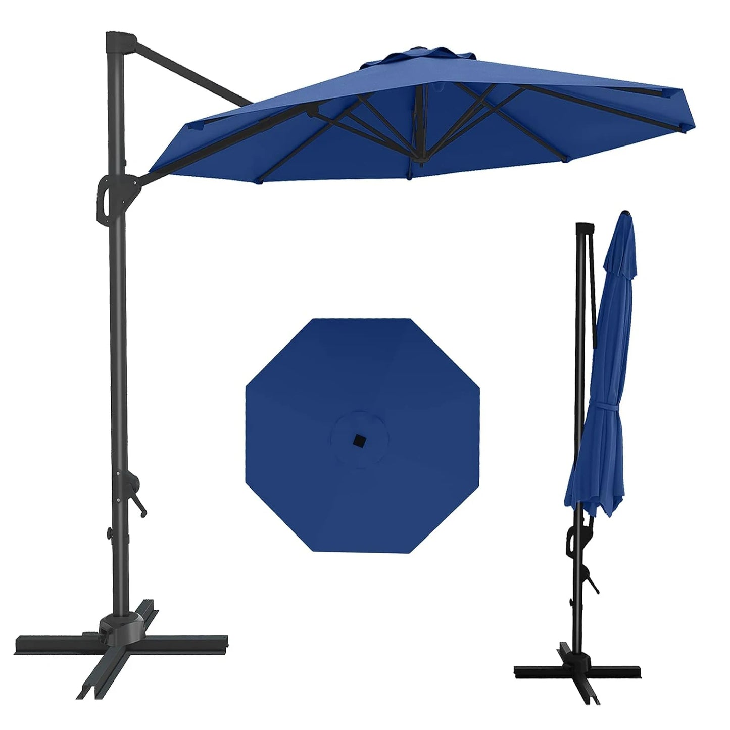 HiMISS Patio Umbrella Cantilever With 360 Degree Rotation Aluminum Frame