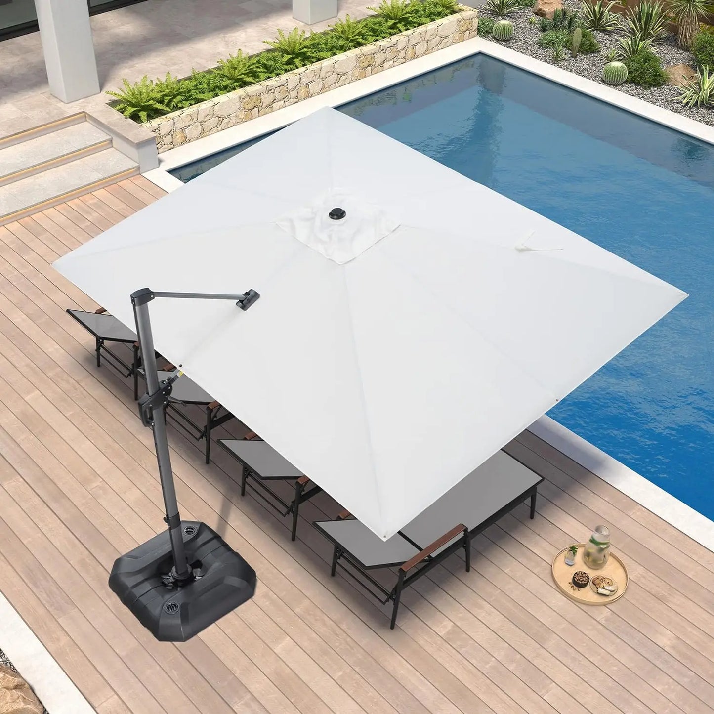 Aluminum Cantilever Patio Umbrella Rectangular Offset With 360 Degree Rotation