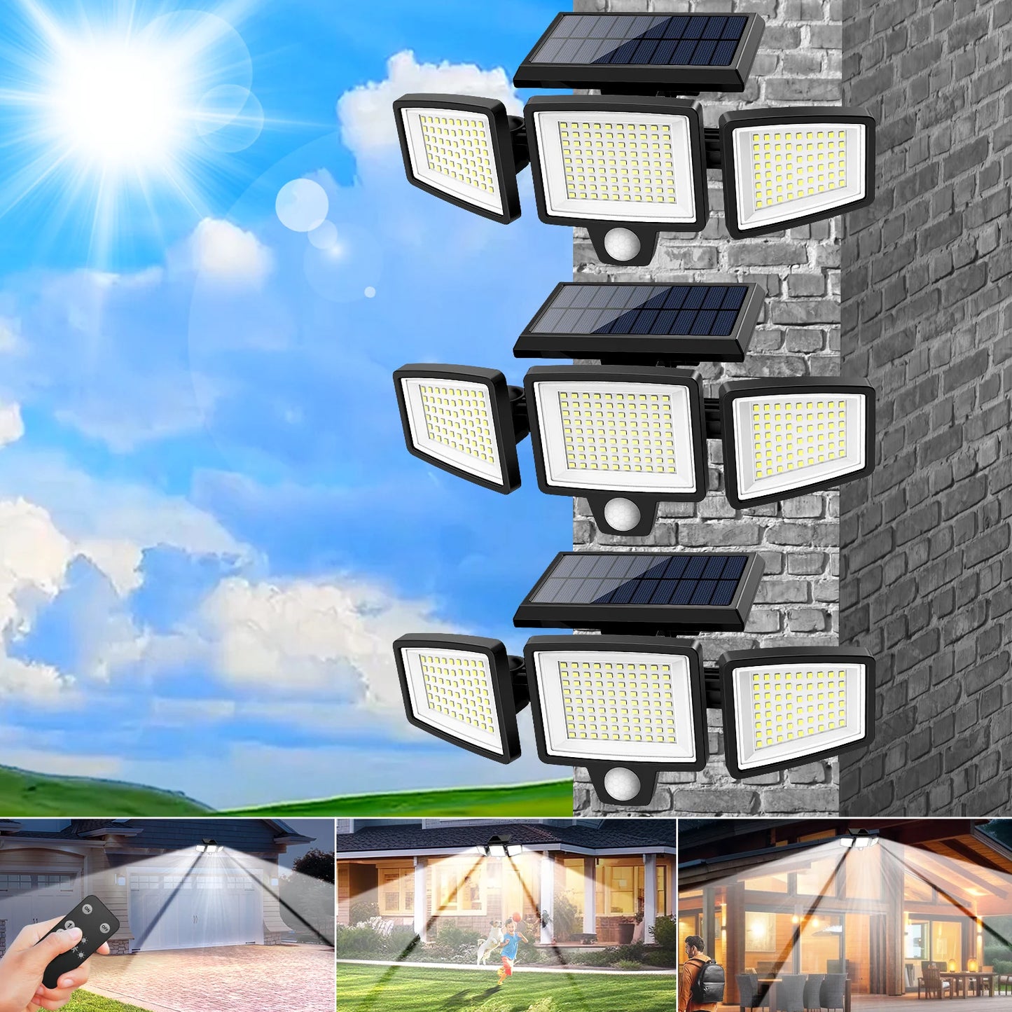 SZRSTH 3 Pack Outdoor Solar Lights With Motion Sensor 2800LM