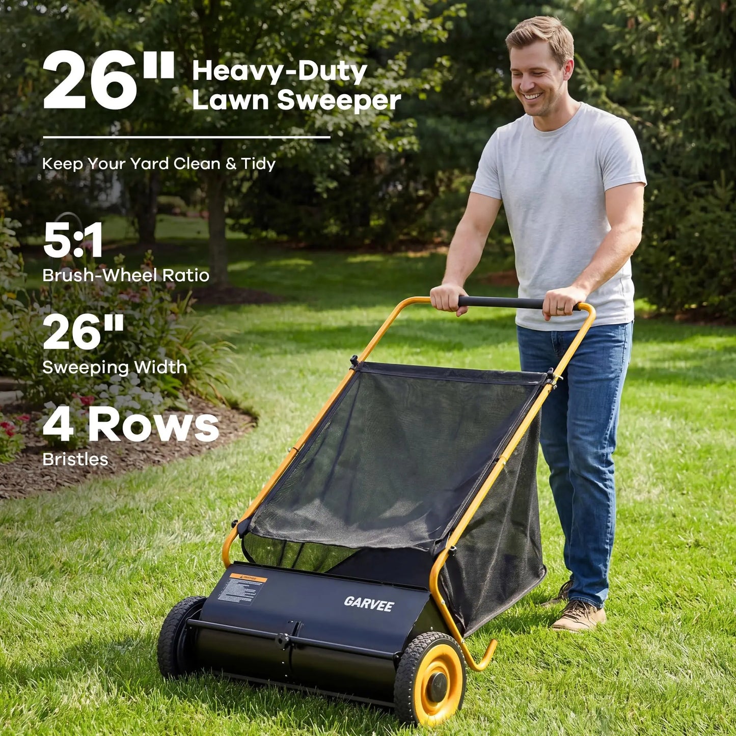 HiMISS Push Lawn Sweeper 26 Inch With Hopper Bag
