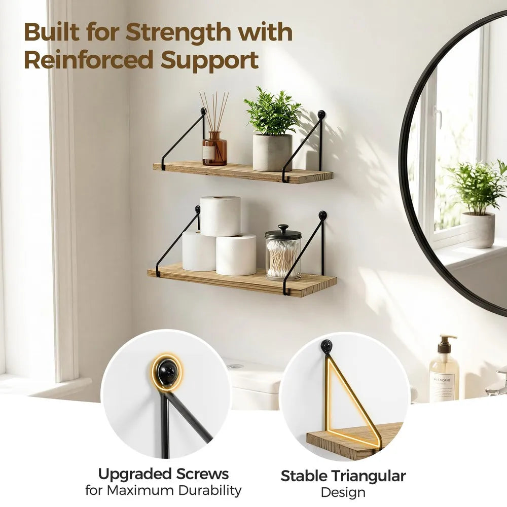 Modern Floating Wall Shelves, Dual Tier Wood Display Storage Organizer