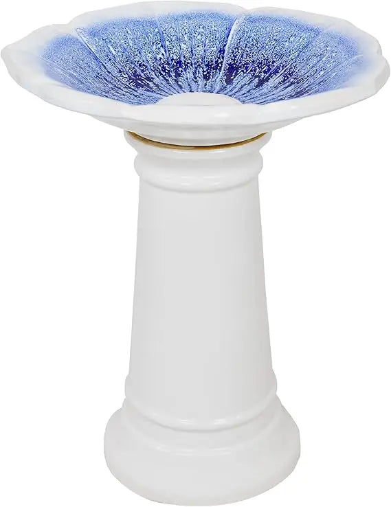 Misty Blossom Ceramic Outdoor Bird Bath UV Frost Resistant Decor