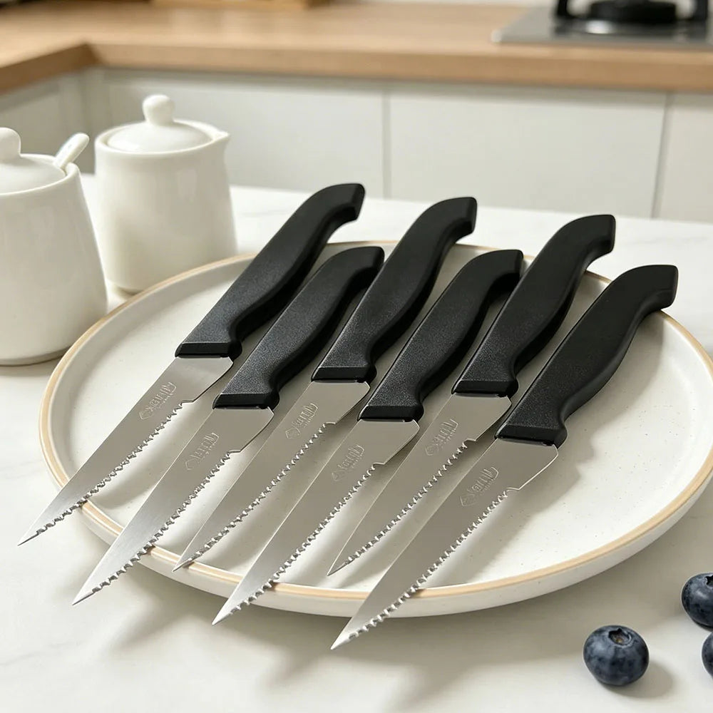 Stainless Steel Serrated Steak Knife Set With Ergonomic Handles