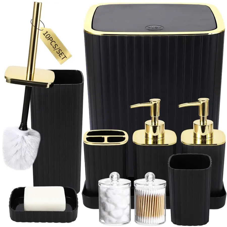 Bathroom Accessory Set With Toilet Brush Trash Can Qtip Holder Soap Dispenser