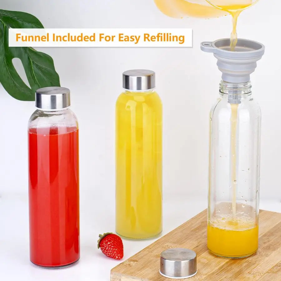 Glass Water Bottles With Lids Leak Proof Stainless Steel Cap