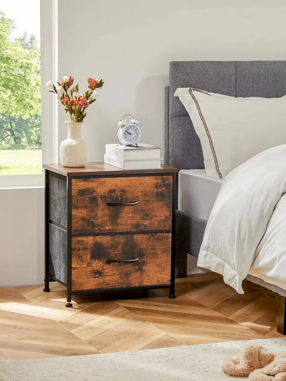 JHK Modern Nightstand With Storage Drawers Bedroom Furniture