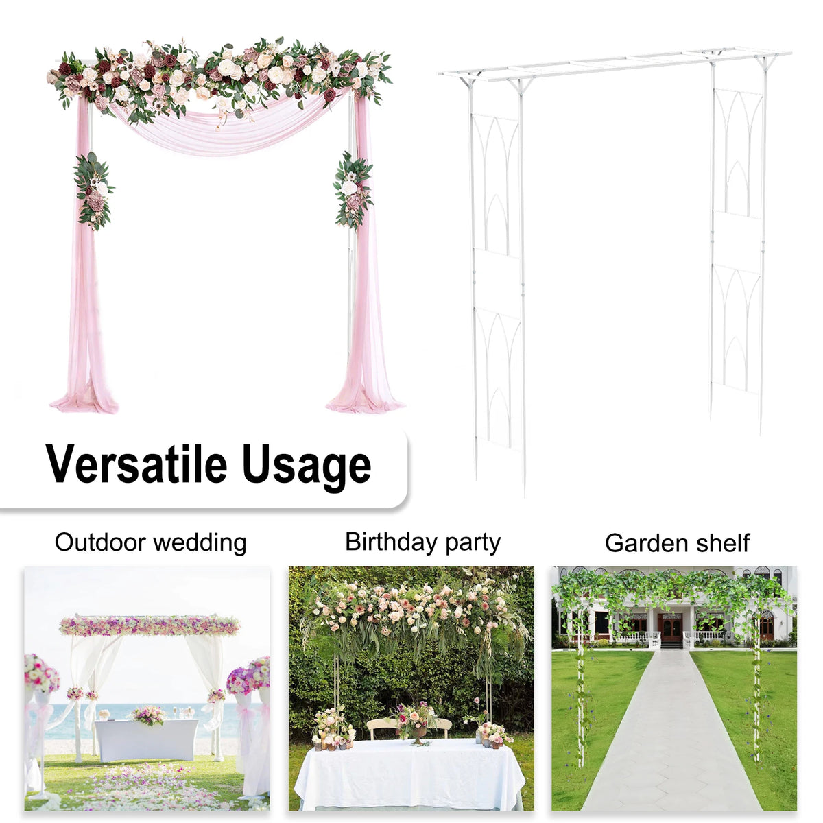 Heavy Duty Metal Garden Arch Arbor For Outdoor Wedding Decor