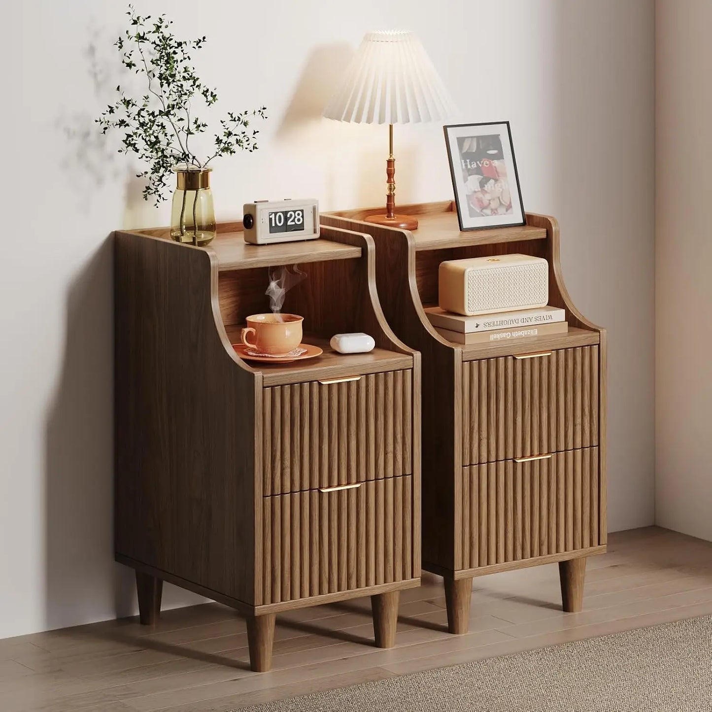 Frame Narrow Nightstand Set Of 2 Slim Bedside Tables With Drawers