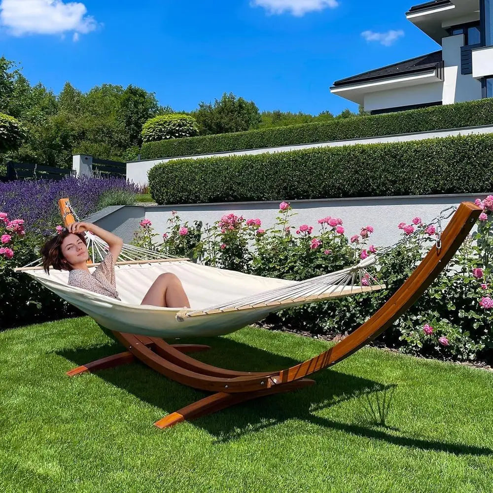 Heavy Duty 2 Person Hammock With Wooden Garden Stand