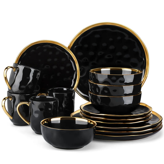Malacasa Porcelain Dinnerware Set With Gold Trim, Elegant Tableware