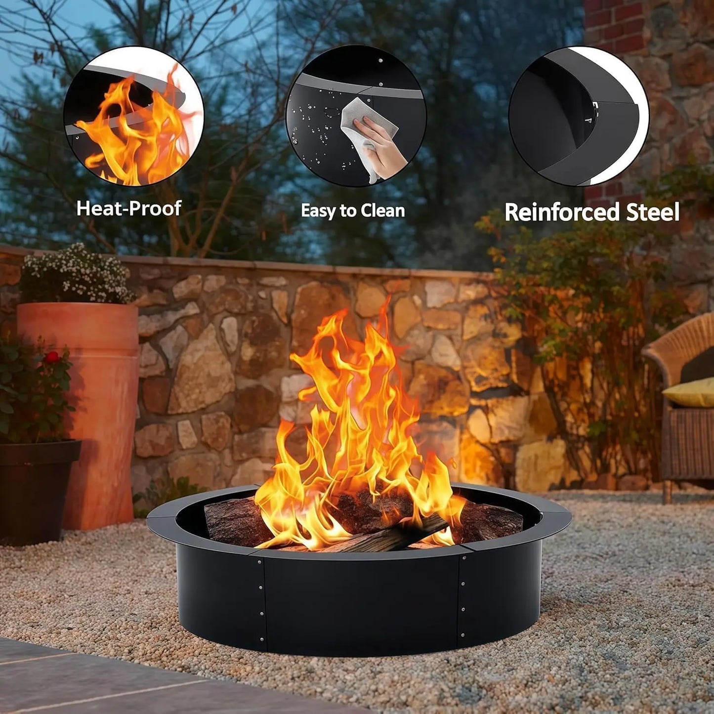 HiMISS Carbon Steel Fire Pit Ring For Outdoor Campfire