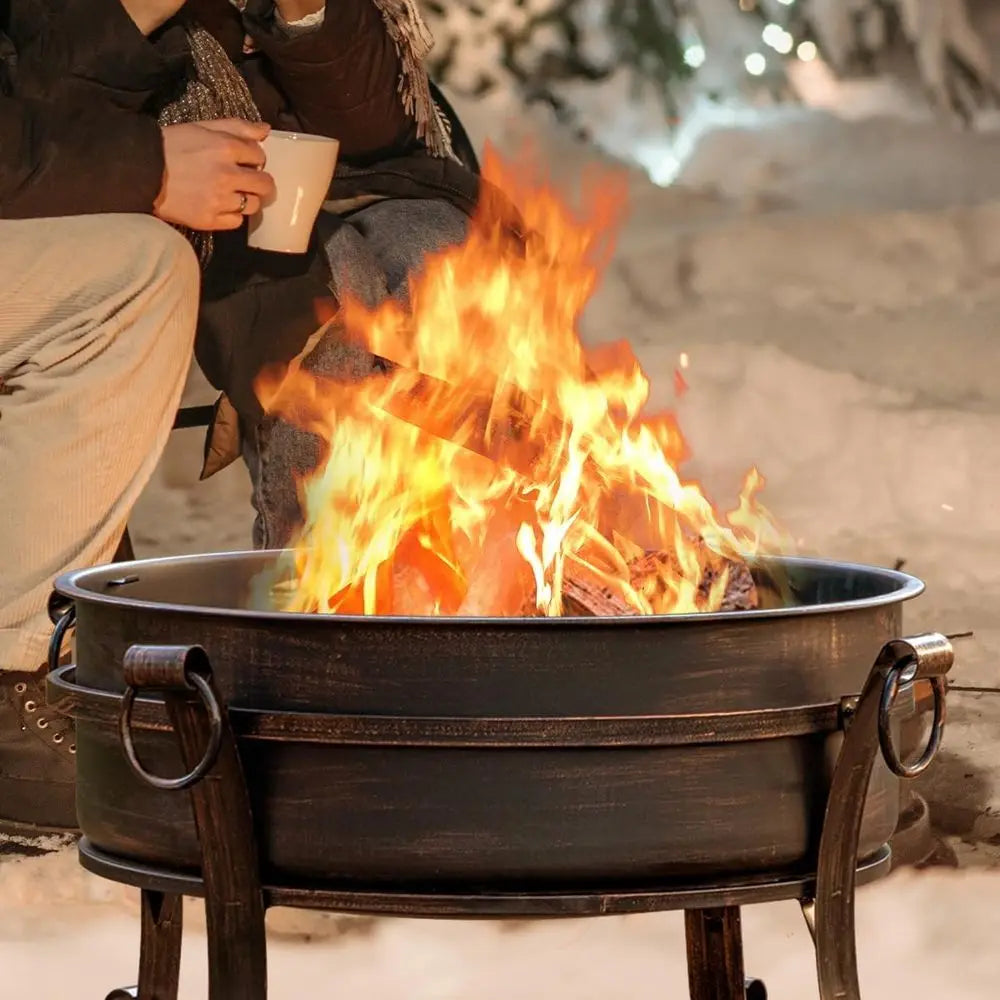 Outdoor 3 In 1 Wood Burning Fire Pit Grill Table With Cover And Poker