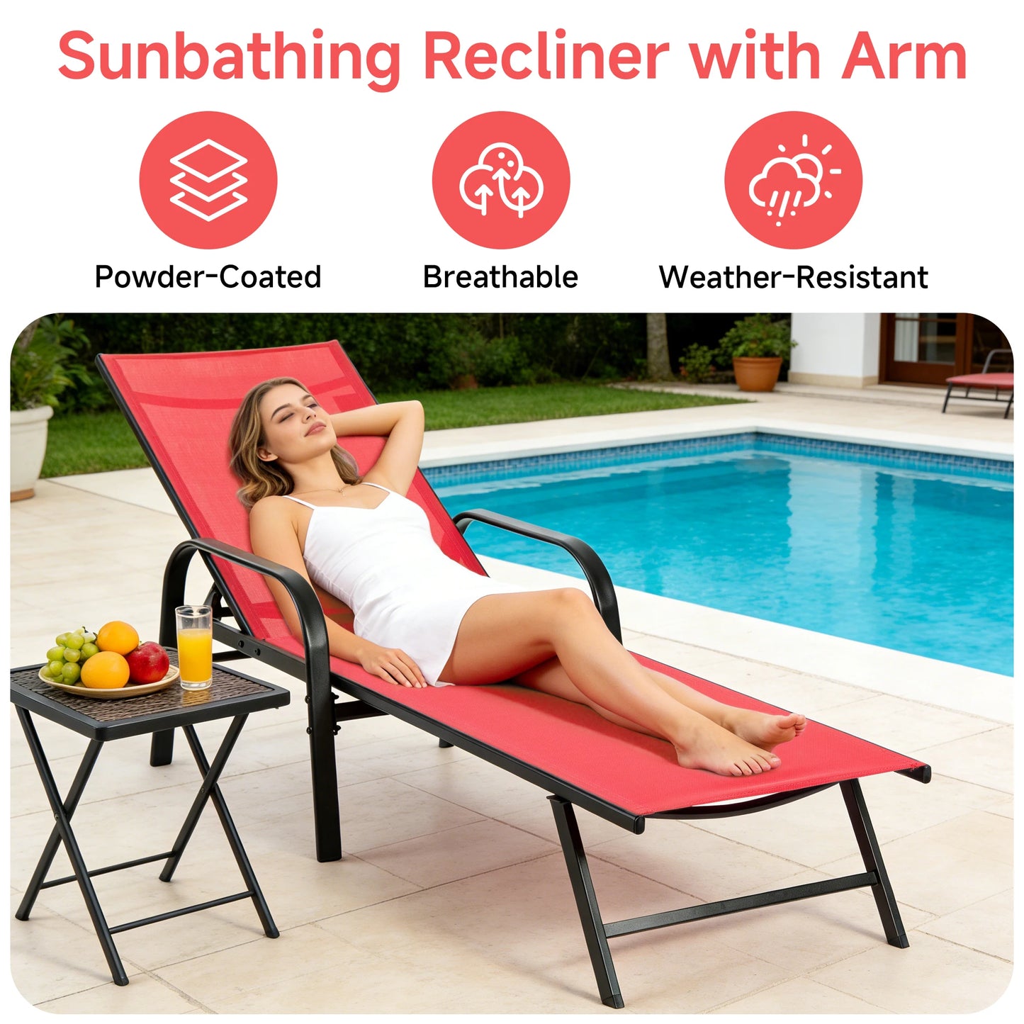 JHK Folding 8-Leg Beach Chair With Armrests Portable Outdoor Lounger
