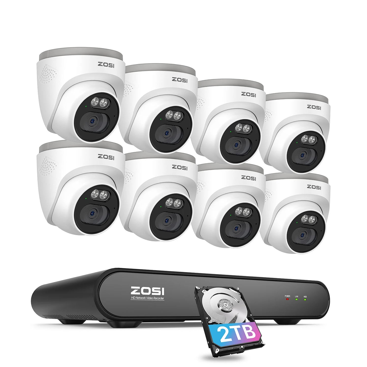 ZOSI 8CH 3K PoE Security Camera System NVR 4MP Outdoor Dome Kit