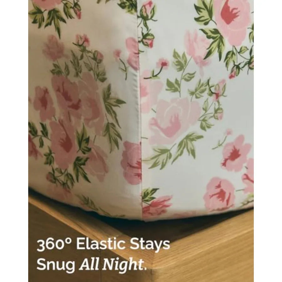 Floral Bed Sheet Set With Deep Pocket Pillowcases Polyester Cotton