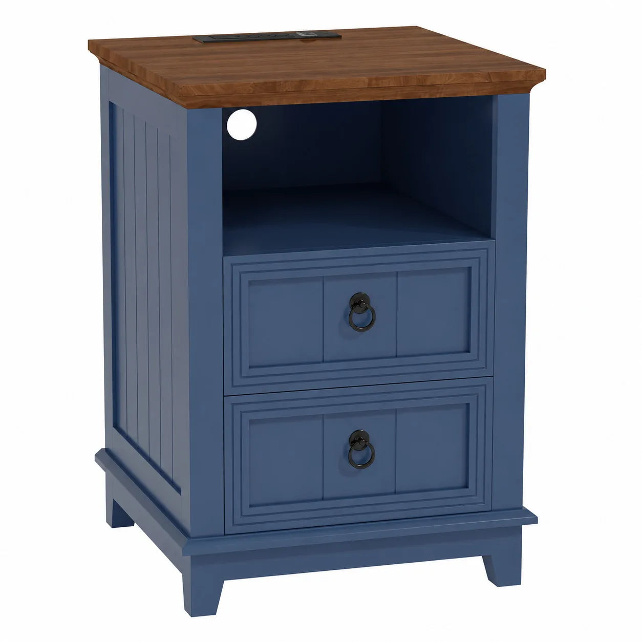 Modern Fluted Wood Nightstand With USB Charging And Storage Shelf