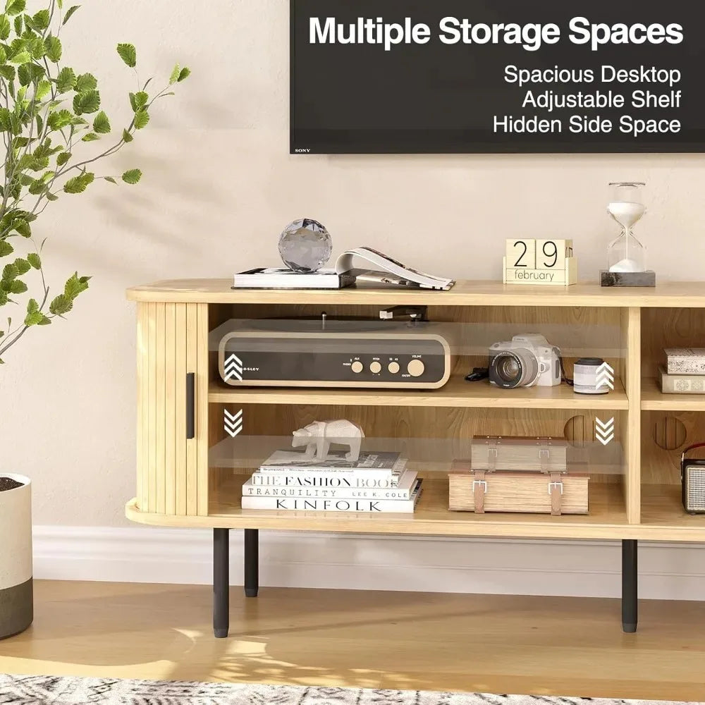 Modern TV Console With Sliding Doors And Storage Cabinet