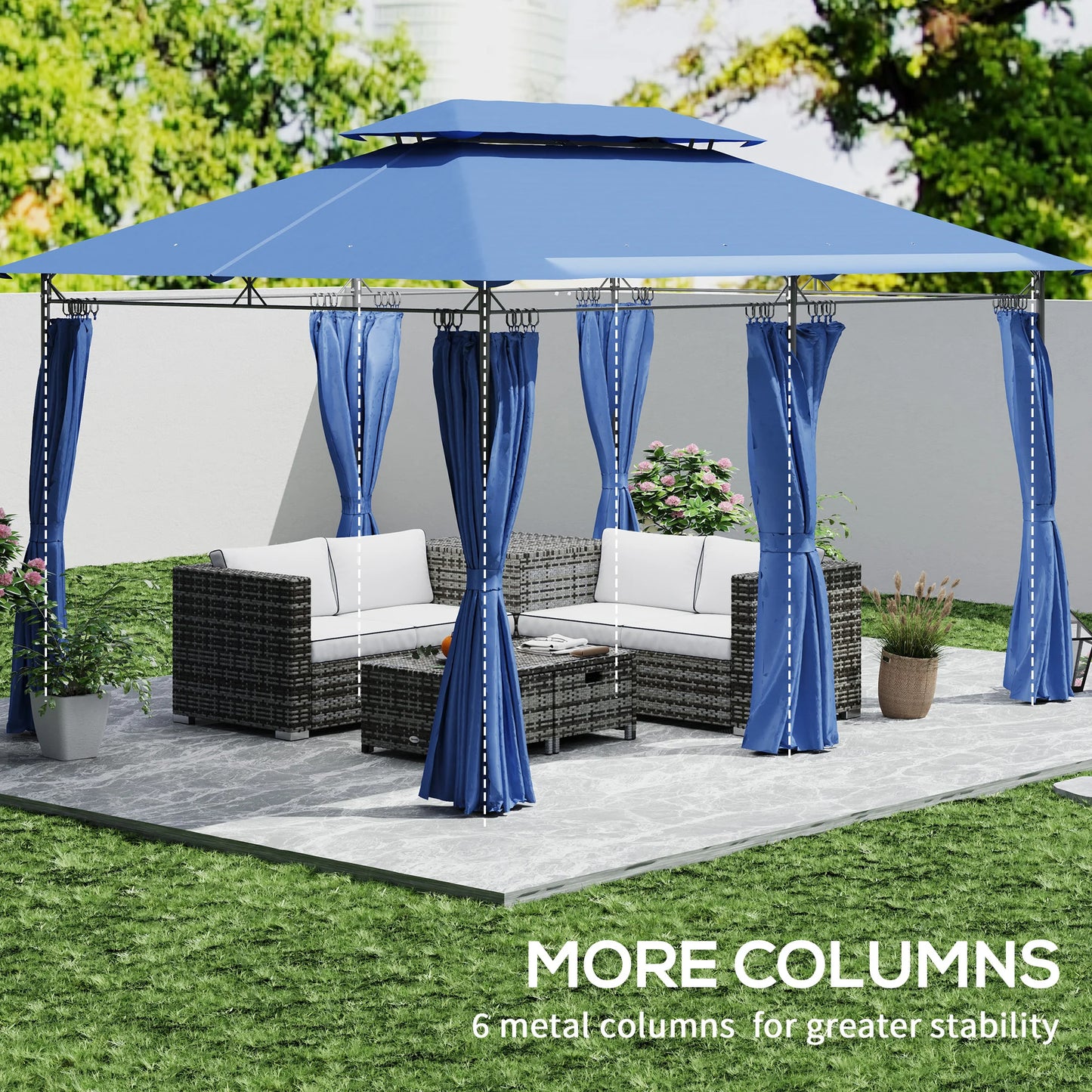 Outsunny Double Roof Patio Gazebo With Curtains Sidewalls
