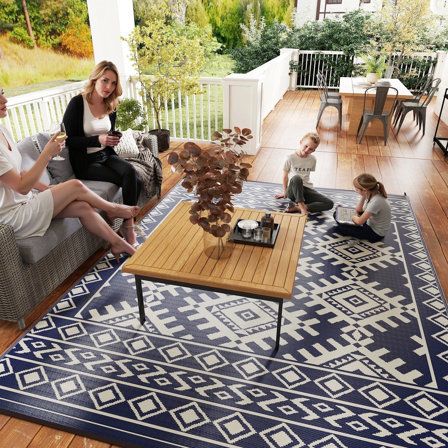 Modern Geometric Polypropylene Outdoor Area Rug For Patio