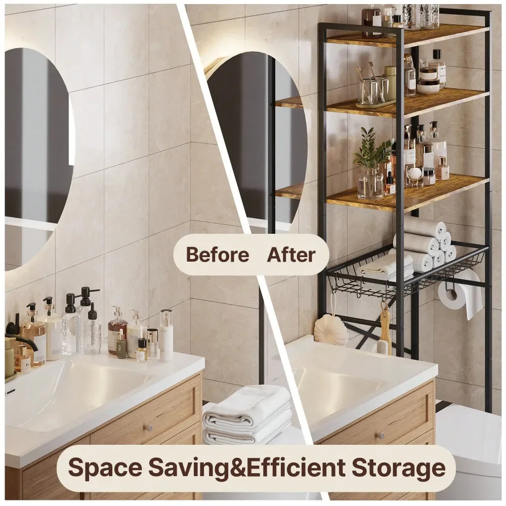 XMSJ 4 Tier Adjustable Storage Rack With Basket For Bathroom