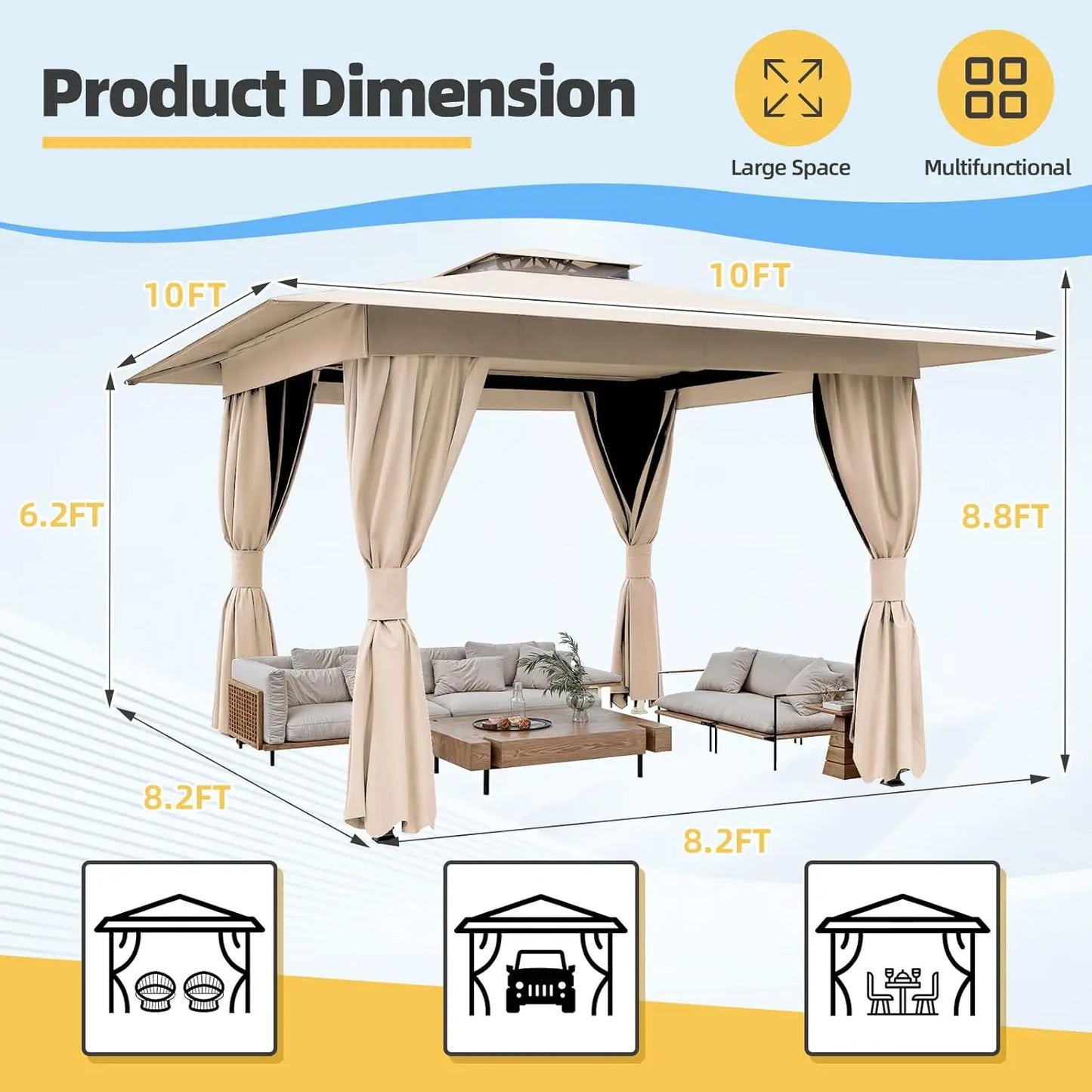 Outdoor Gazebo With Double Roofs Heavy Duty Tent Canopy Curtains