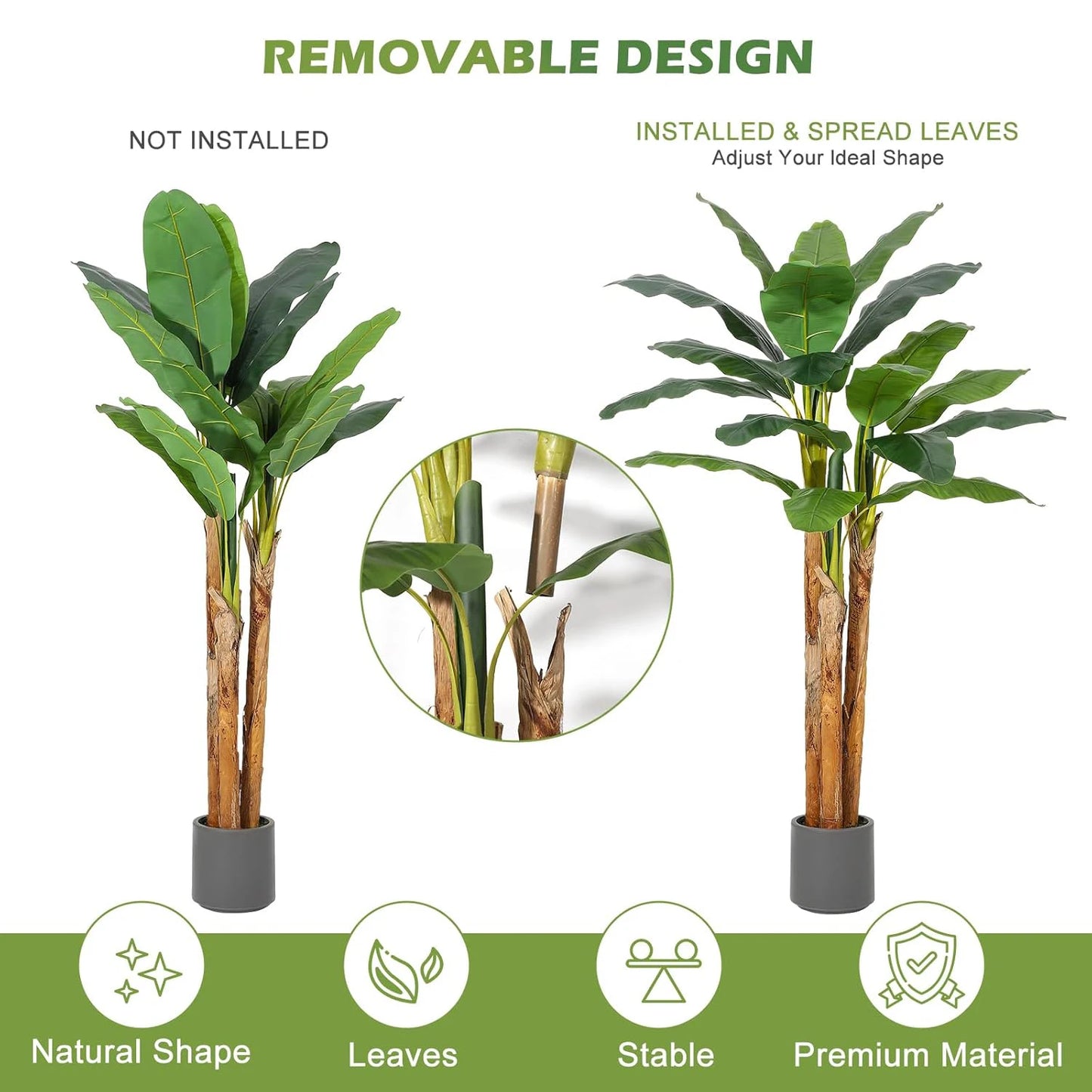 HiMISS Artificial Banana Tree In Grey Planter Faux Tropical Plant